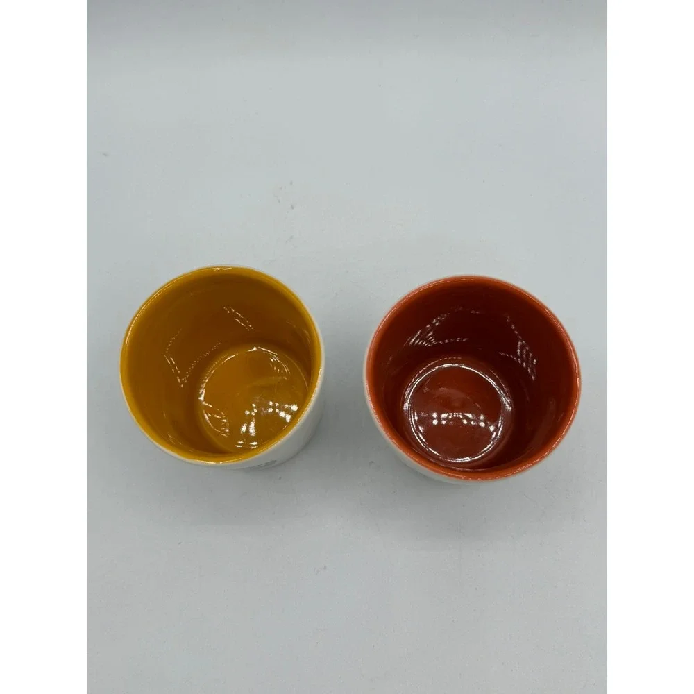 Starbucks Espresso Shot Glass Set of 2 Ceramic White Orange Yellow Siren Logo